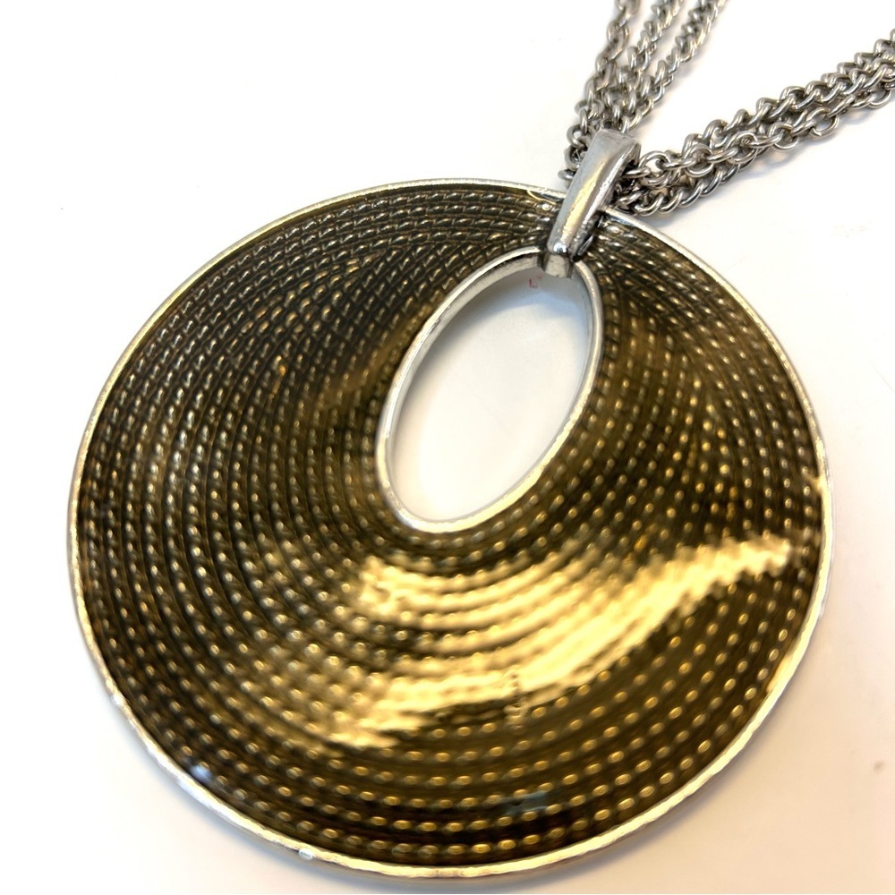 Multiple Chain Silver Tone Large Statement Pendant Necklace